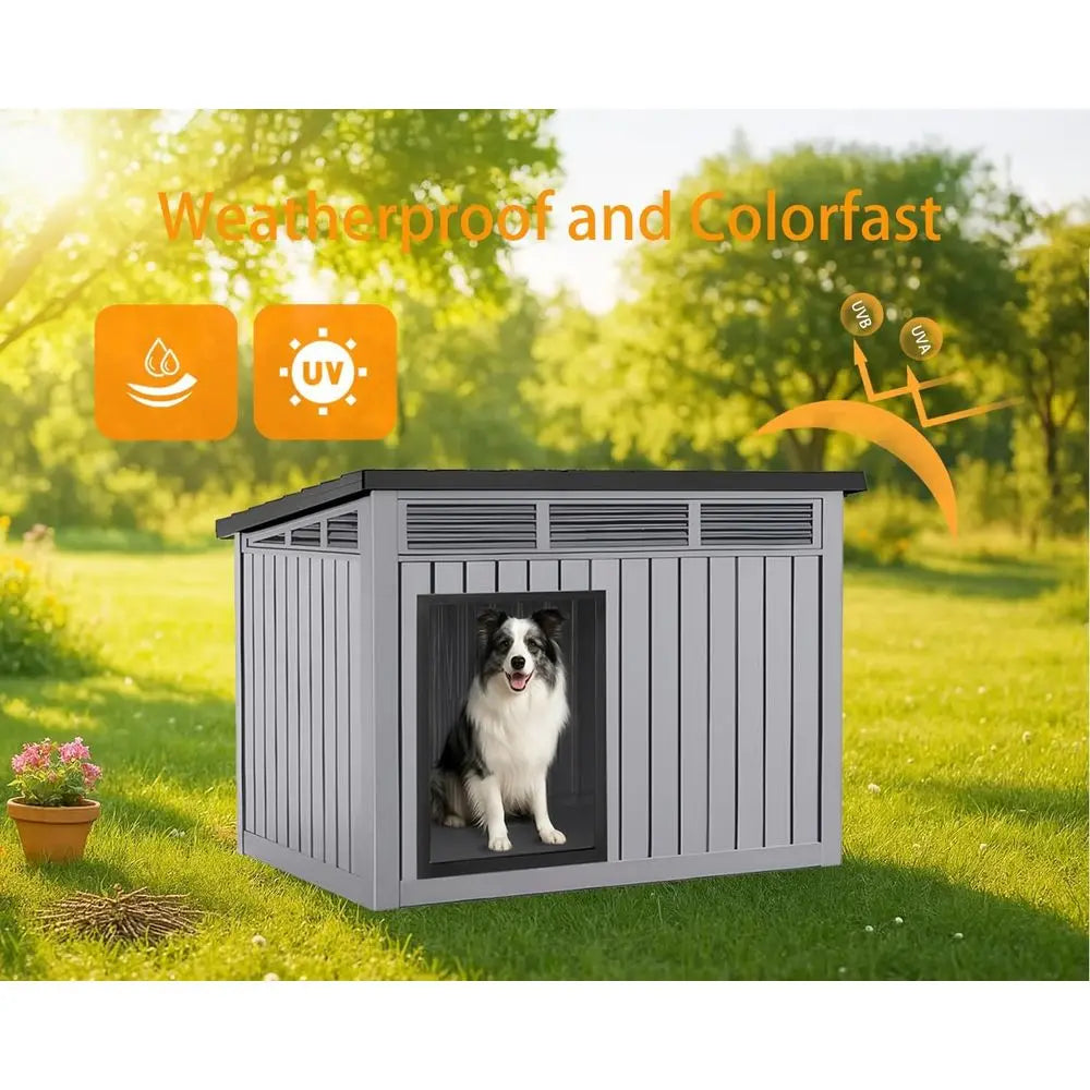 Dog House Outdoor, Indoor Dog House Medium Size Dog with Weatherproof PP Resin Material, Doghouse Outdoor with Openable Roof