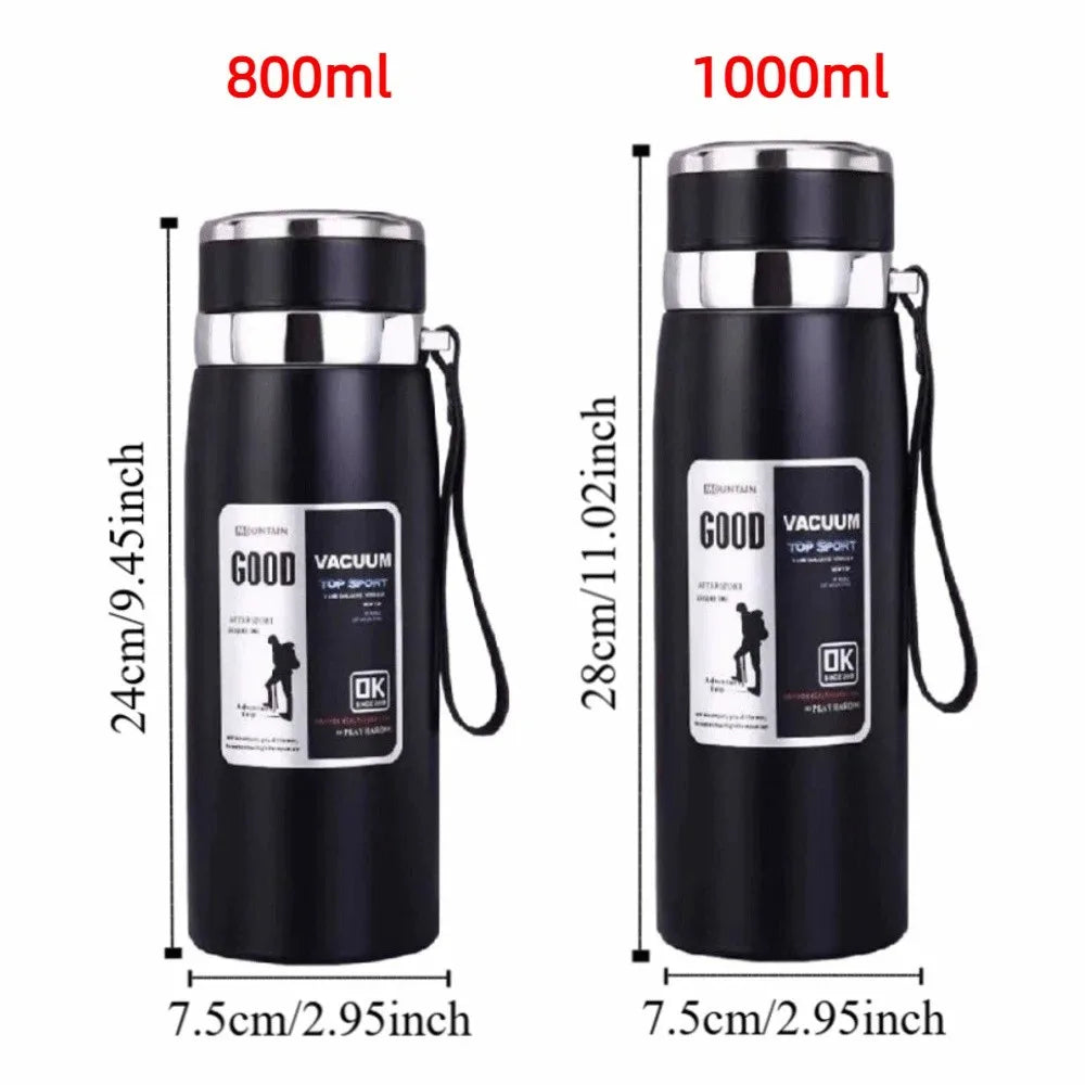 800/1000ml Sports Thermos Bottle Large Capacity Stainless Steel Insulated Water Bottle Heat-resistant