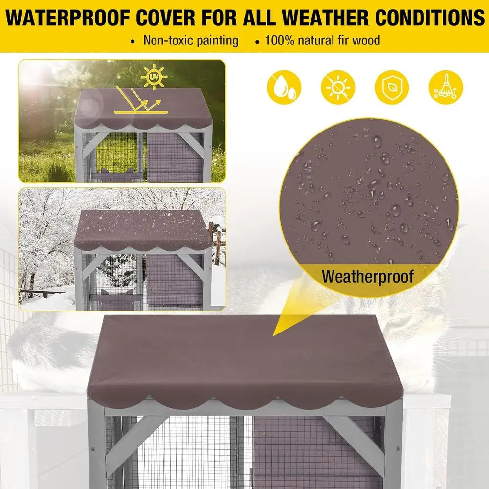 Cat House Outdoor Catio or Catis Mobile Enclosures on Wheels Large Cat Cage with Waterproo Cover,Resting House,62.8"