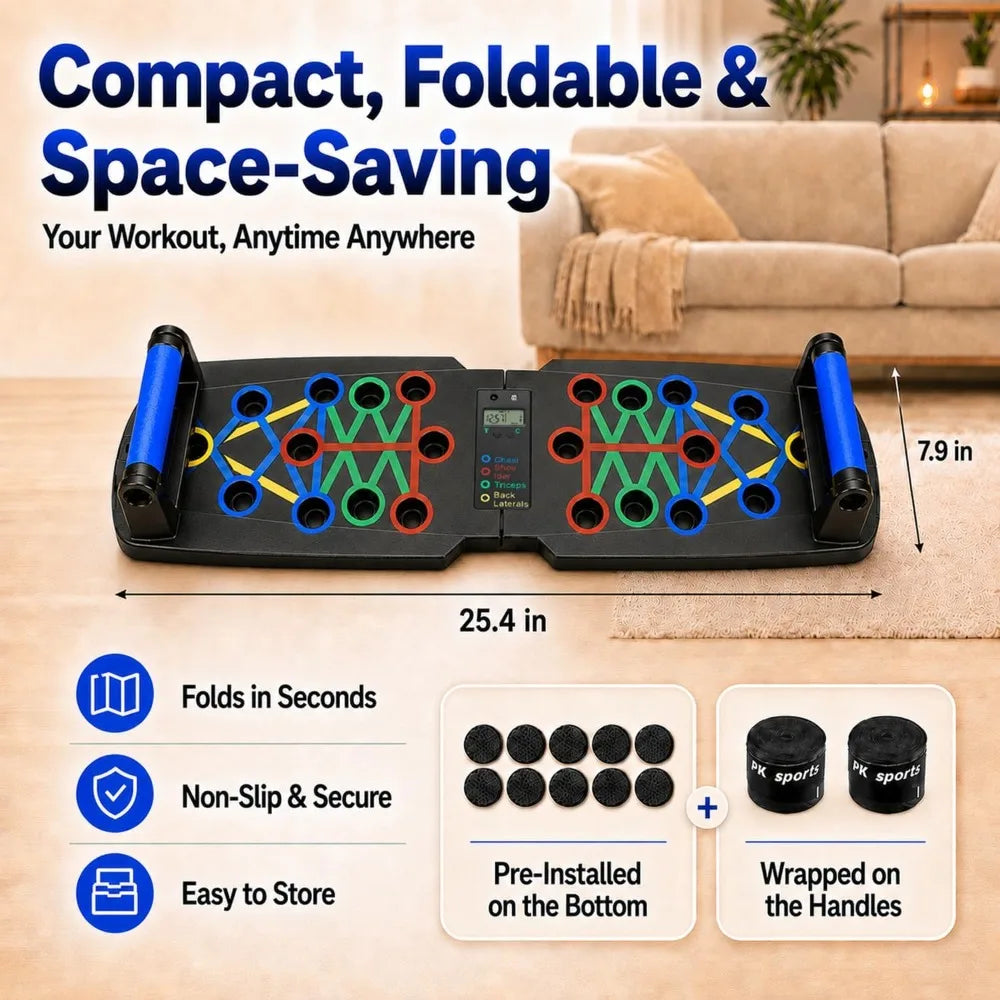 Smart Push Up Board with Counter, Foldable Home Workout Equipment, Non-Slip Handles for Chest, Shoulders, Back & Triceps