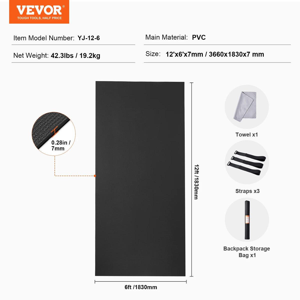 SucceBuy 12x6 FT Exercise Mat Non Slip High Density Premium Yoga Mat Exercise Yoga Mat for Fitness & Exercise Mat with Bag