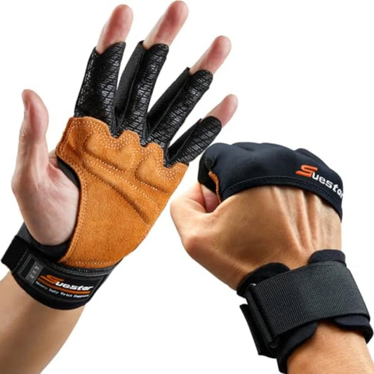 Workout Gloves, Heavy Duty Cowhide Padded Weight Lifting Gloves with Wrist Support, Full Palm Protection and Silicone Grips/ Gym
