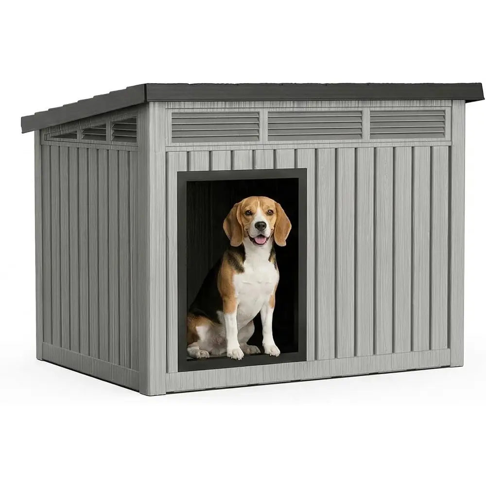 Dog House Outdoor, Indoor Dog House Medium Size Dog with Weatherproof PP Resin Material, Doghouse Outdoor with Openable Roof