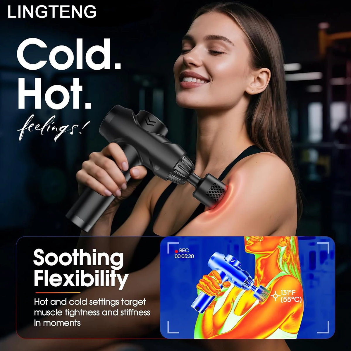 LINGTENG Massage Gun with Hot and Cold Functions, Deep Tissue Massage Gun, Back and Neck Massager, Muscle Percussion Massager, Handheld Massager, 7 Massage Heads, Comes with Storage Case.