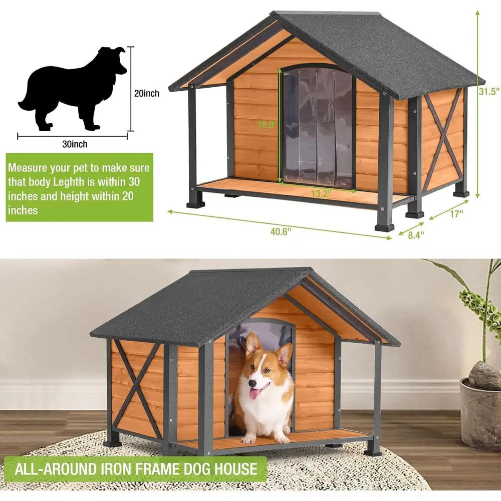 Dog House Outdoor & Indoor Unique All-Seasons Iron Dog Kennel  with Raised feet for Small,  Medium & Large Dogs,Weatherproof.