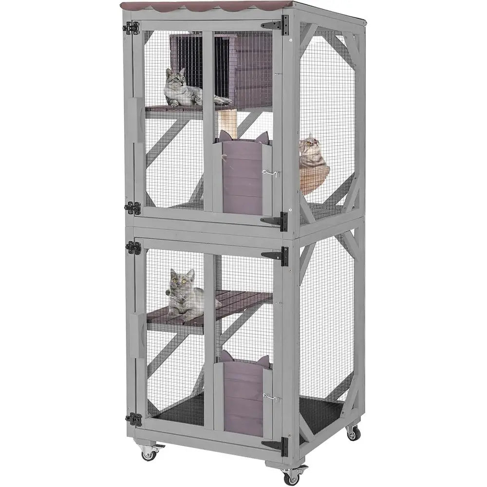 Cat House Outdoor Catio or Catis Mobile Enclosures on Wheels Large Cat Cage with Waterproo Cover,Resting House,62.8"